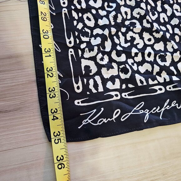 Karl Lagerfeld Black and White Animal Cheetah Print Square Safety Pins Scarf - Picture 8 of 8